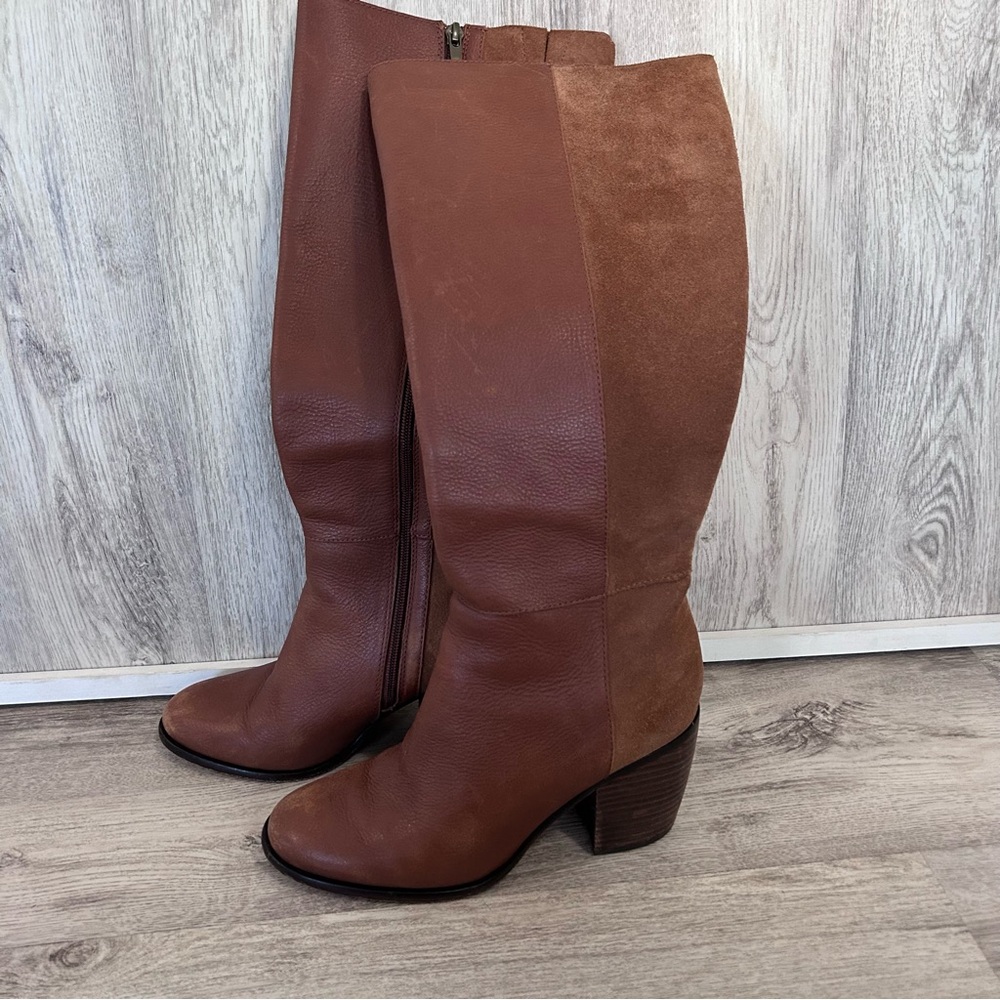 Anthropologie PAIGE Caroline Suede Leather Tall Knee High Boots Women 8.5 Whisky